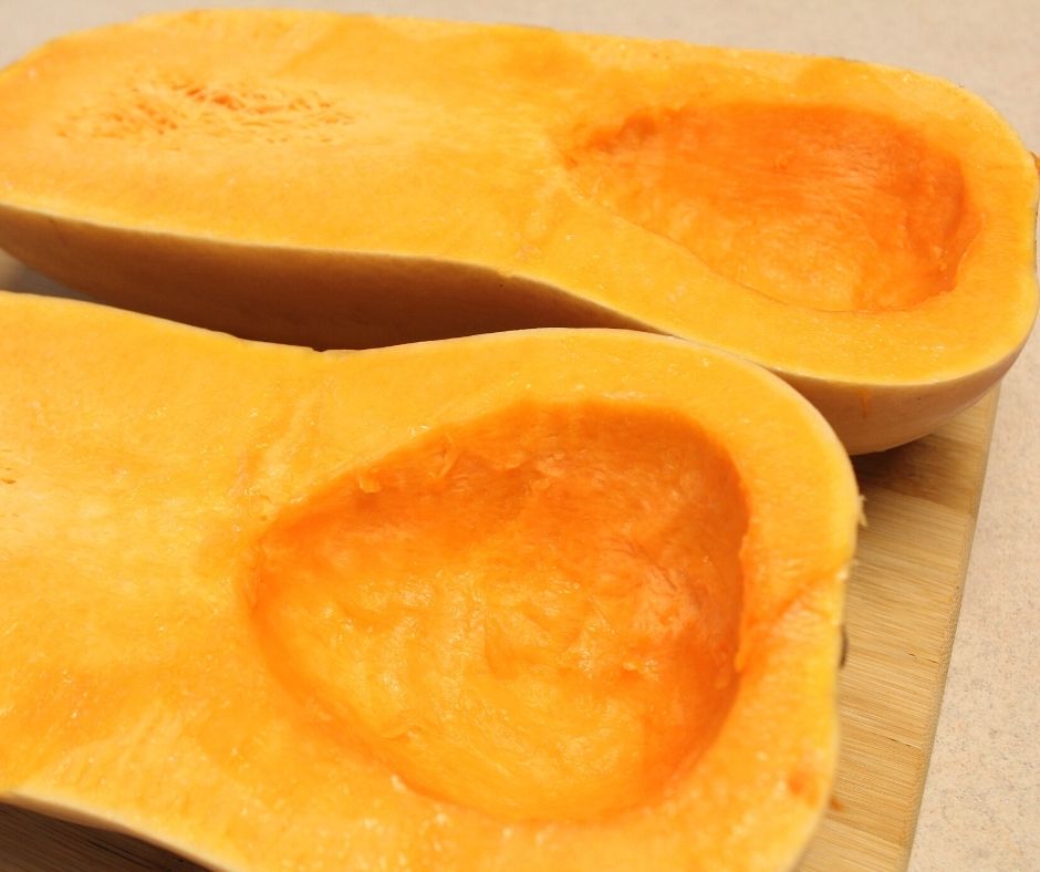 butternut squash cut in half without the seeds